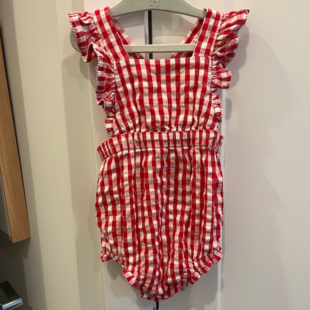 GAP Red & White Gingham Ruffle Romper